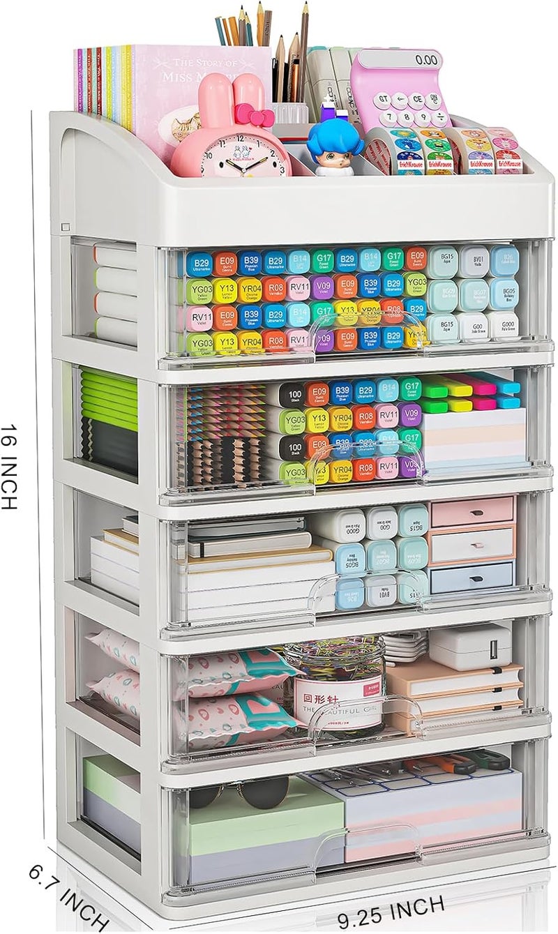 ORGIDOL Desk Organizer with Drawers, 5 Drawers Storage Organizer, Desktop Storage Drawers for Office Supplies, Plastic Stationary Organizer, Makeup Organizer, Desk Storage Box for Office, School, Home - Image 3
